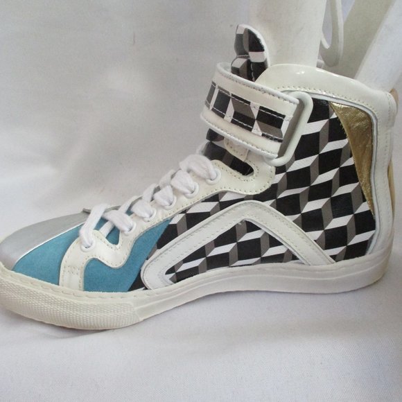 PIERRE HARDY CUBE Leather Sneaker Hi-Top Shoe - Picture 2 of 7